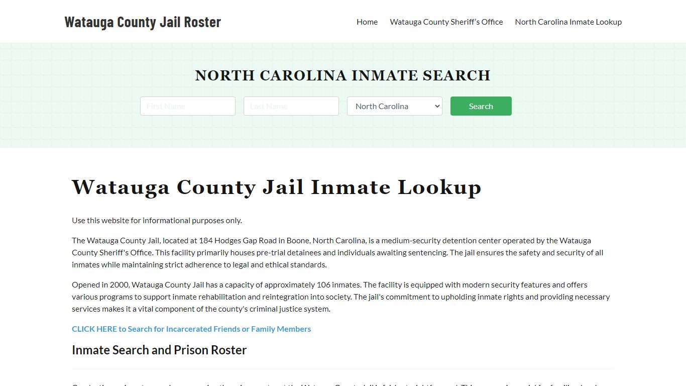 Watauga County Jail Roster Lookup, NC, Inmate Search