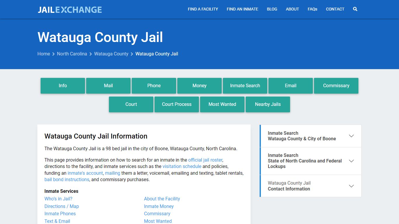 Watauga County Jail, NC Inmate Search, Information